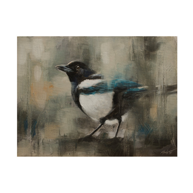 Animaux, pie sur toile, H 14 po x l 19 po x P 2 po