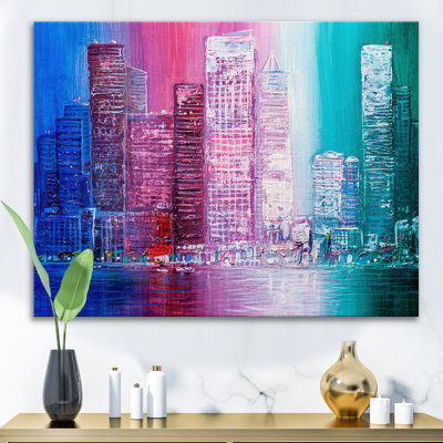 Skyscrapers Abstract Style Cityscape Panorama II - Print on Canvas