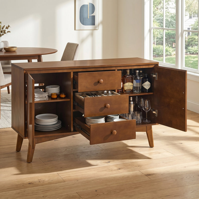Buffet moderne 47,3 "à grain de bois avec 2 portes et 3 tiroirs, grand espace de rangement, facile à assembler