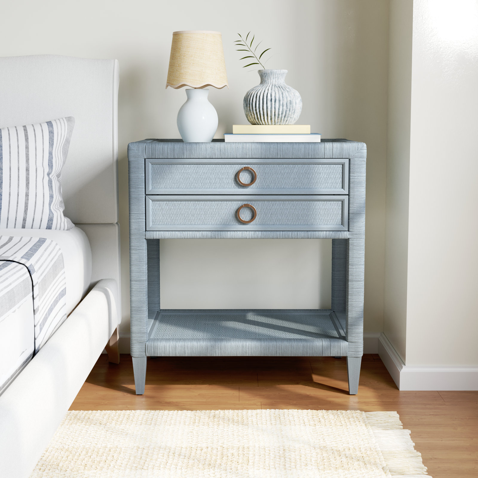 Warwick 2 - Drawer Nightstand, Sea Glass, Satin Brass
