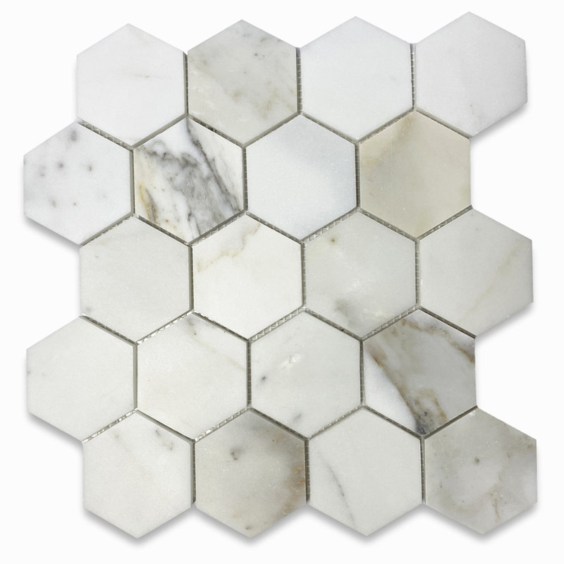 Carreau de mosaïque en marbre 12 po x 11 po Calacatta, Gris clair