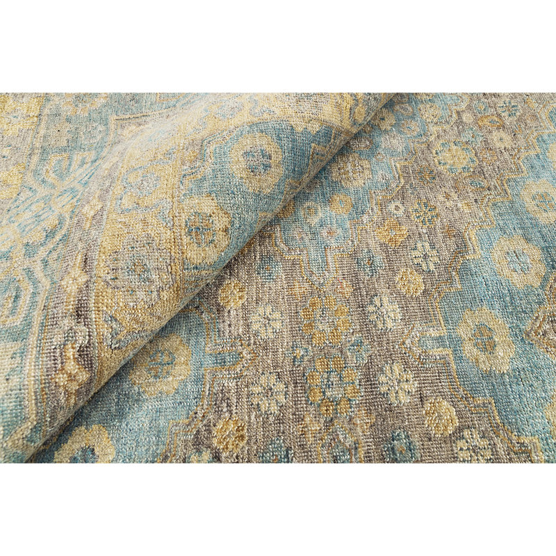 Tapis noué à la main de haute qualité en bleu clair / brun, Rectangle 9 pi x 12 pi