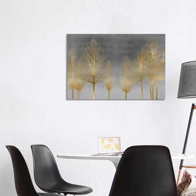 Gold Forest on Grey 1 Piece Wrapped Canvas Painting