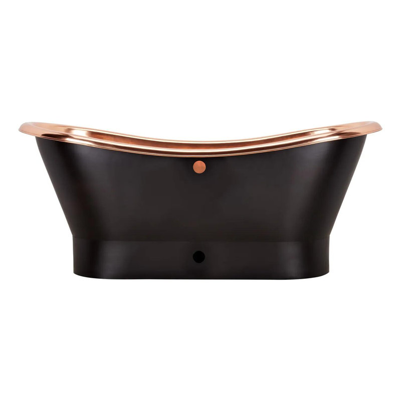 Thaine 70" x 30" Freestanding Soaking Copper Bathtub, Copper/Black