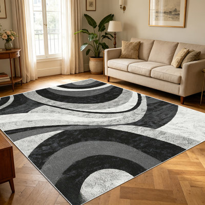 1PC Black and Gray Swirl Abstract Retro area rugs for Living Room, Soft and Comfortable, Suitable for all seasons, easy-to-maintain, machine washable Indoor floor mat, Under Table Farmhouse suitable for dining room, bedroom, home office, entryway,