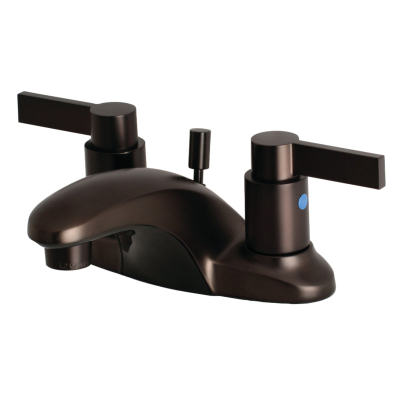 Kingston Brass NuvoFusion Two-Handle 3-Hole Deck Mount 4" Centerset Bathroom Faucet with Plastic Pop-Up, Oil Rubbed Bronze