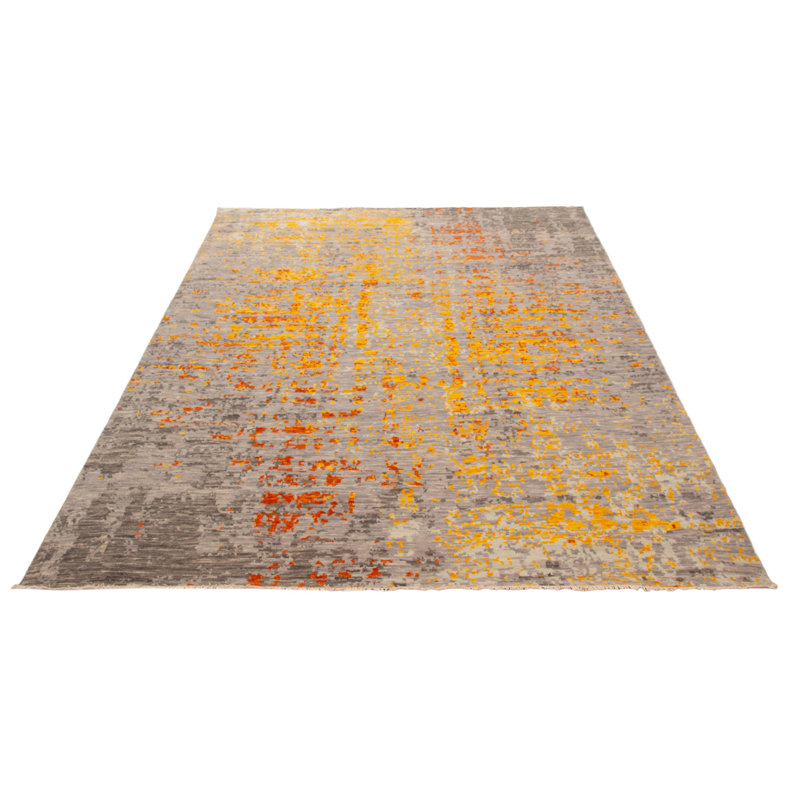 Tapis gris noué à la main unique One Of Kind 9 pi 0 po x 12 pi 5 po