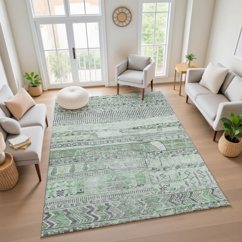Premium Machine Washable Ashington AMF1835 Stripes Rug, Rectangle 9' x 12'