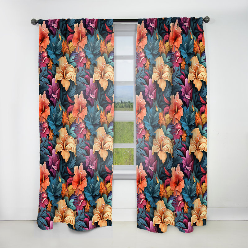 Motif tropical Ethereal Tropics - Rideau floral - Velours obscurcissant - 1 panneau, L 52 po x L 95 po