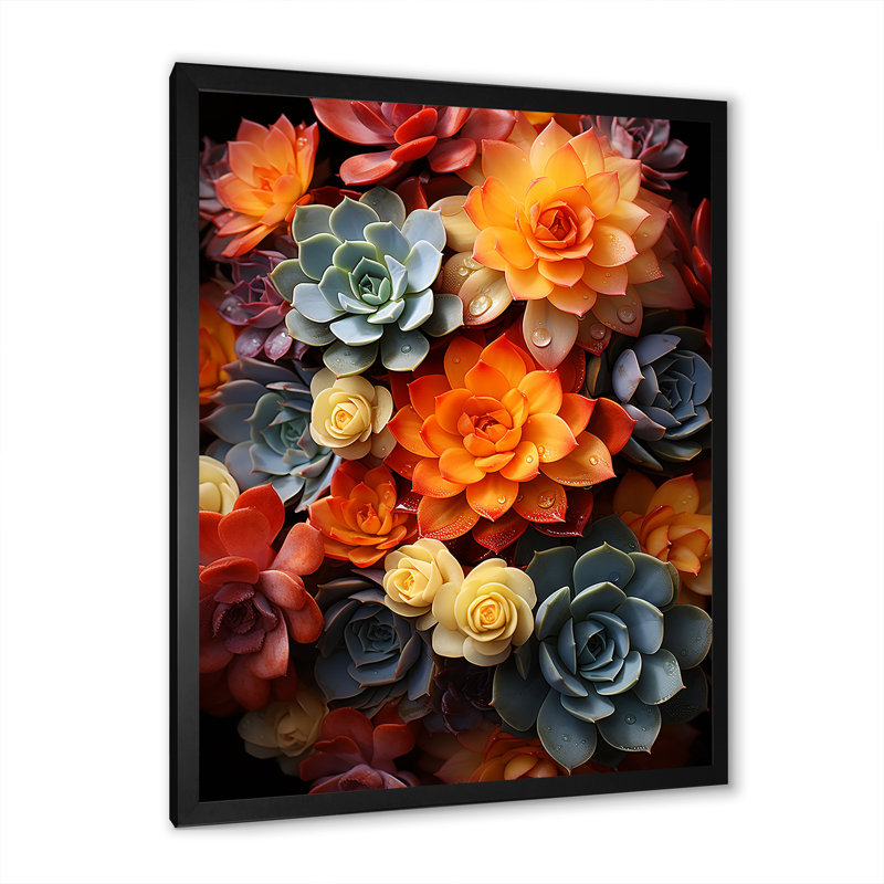 Reproduction d'art sur toile, "Succulents colorés" par Kolleos, Cadre photo noir, H 20 po x l 12 po x P 1 po