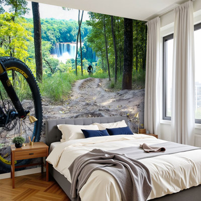 Peel and Stick Wallpaper 96" W x 69" H Modern Self Adhesive Wall Mural for Bedroom Cycling mountain biking cross country skiing track