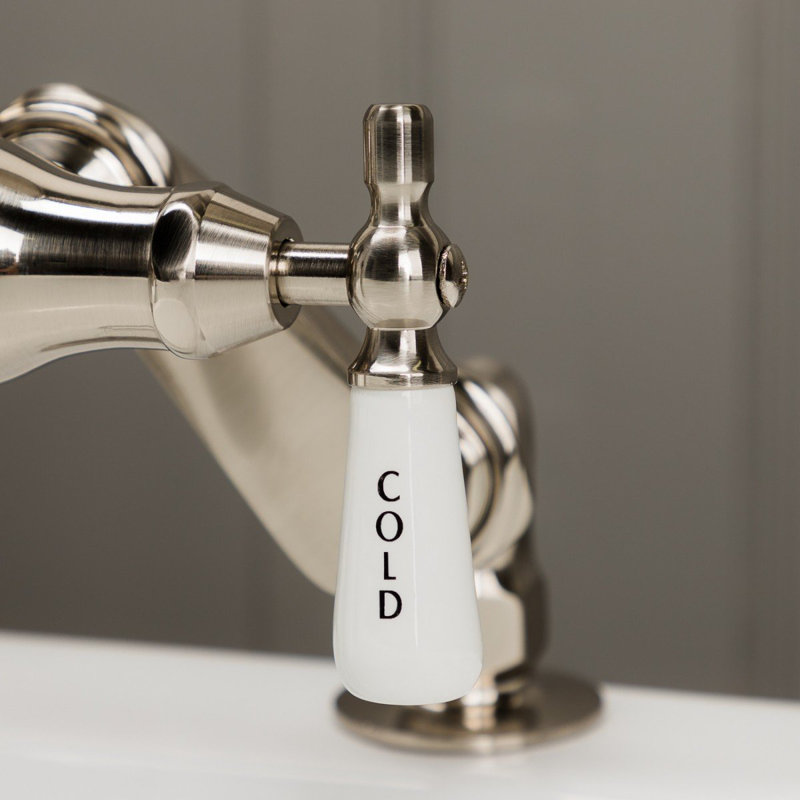 3 Handle Deck Clawfoot Tub Faucet with Diverter, Brushed Nickel