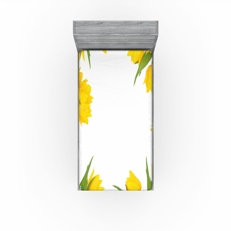 Drap-housse orange Ambesonne, Drap-housse pour lit simple TG, Vert fougère, moutarde / floral