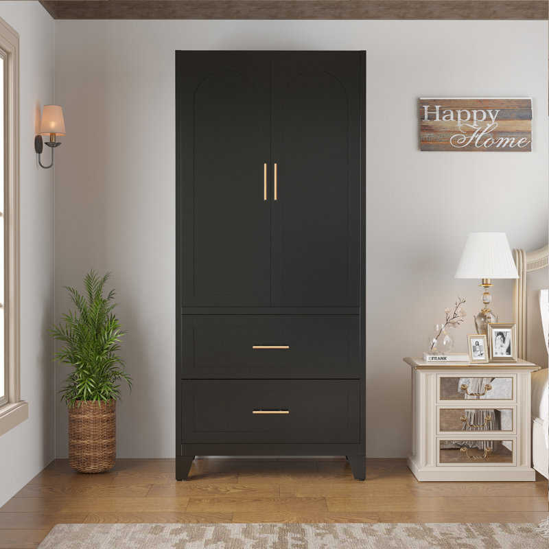 Armoire penderie 70,87 "en métal avec tiroir et tringle, Noir