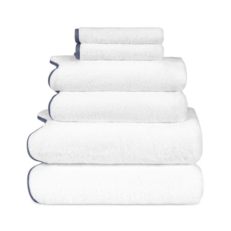 Antalya 6 Piece Turkish Cotton Towel Set, White/Stone Blue