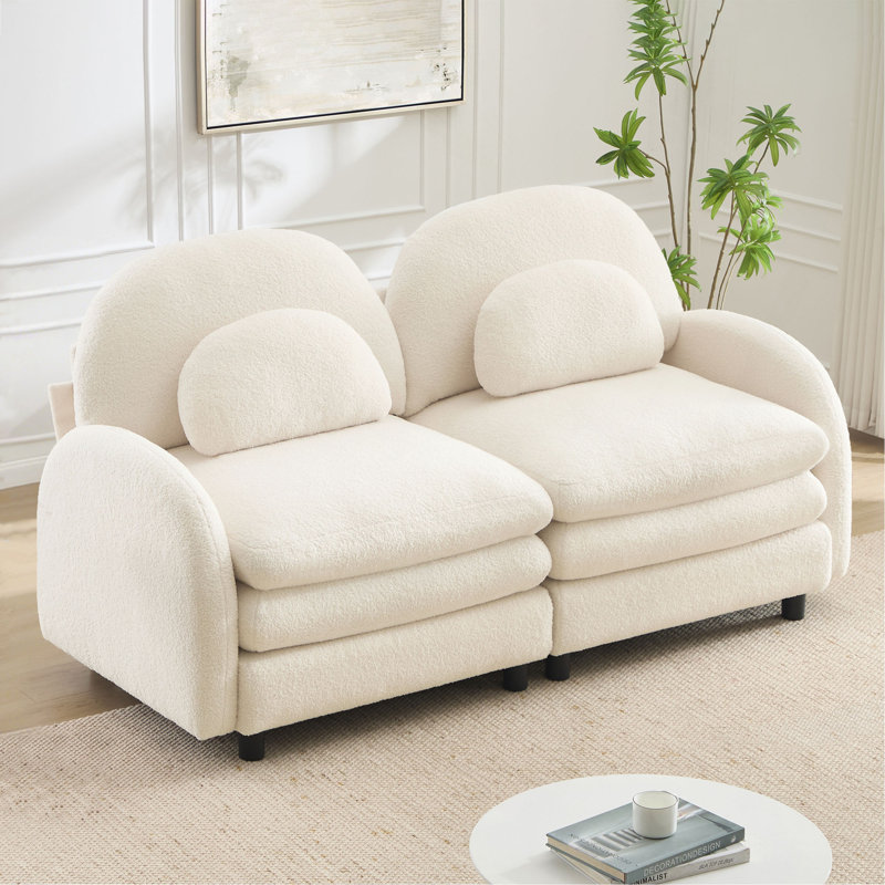 Canapé-lit Teddy, H 35,4 po x l 68,5 po x P 33,8 po, Blanc beige