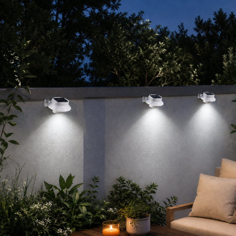 Ensemble de 3 lumières à DEL intégrées blanches à énergie solaire pour l'extérieur
