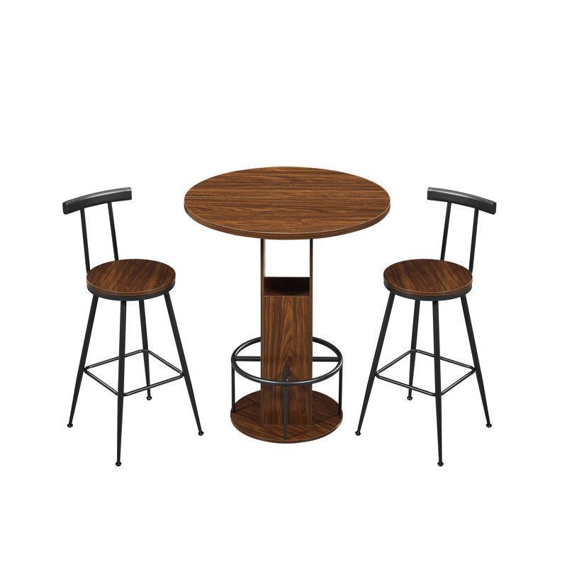 3-Piece Bar Table And Chairs Set, Walnut