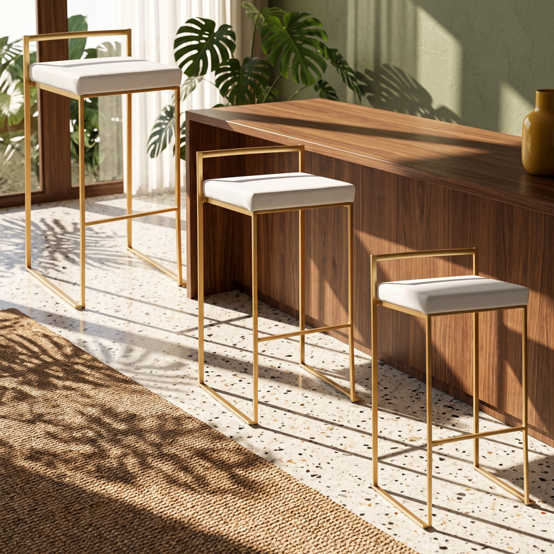 Tabouret de bar fixe en velours l 17,5 po x P 16 po x H 34 po Stacker (ensemble de 3)