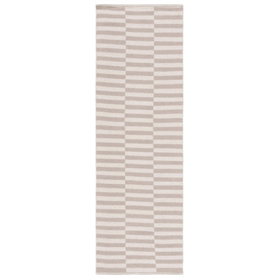 Ilona Striped Hand Loomed Cotton Area Rug in Ivory/Light Gray