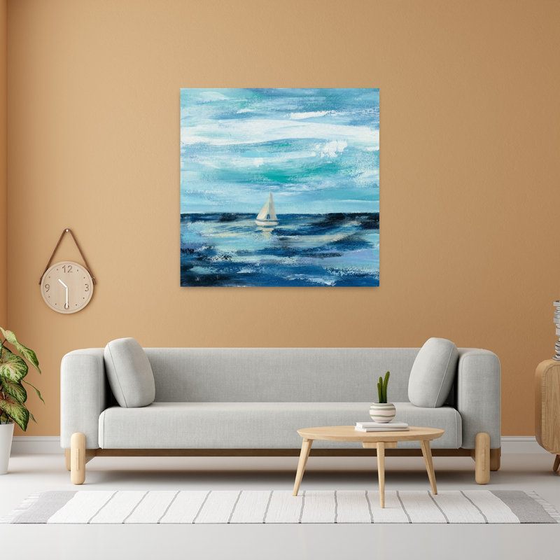 Art côtier de la mer noire avec des bateaux bleus, H 48 po x l 48 po