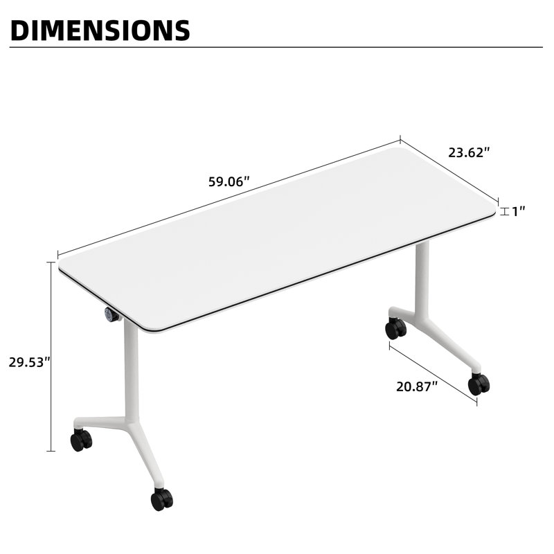 Ensemble de 2 tables de conférence pliantes, tables de formation pliables avec plateau rabattable pour bureau, salle de réunion, salle de classe, table mobile avec roues verrouillables, 59,06 po x 23,62 po x 29,53 po