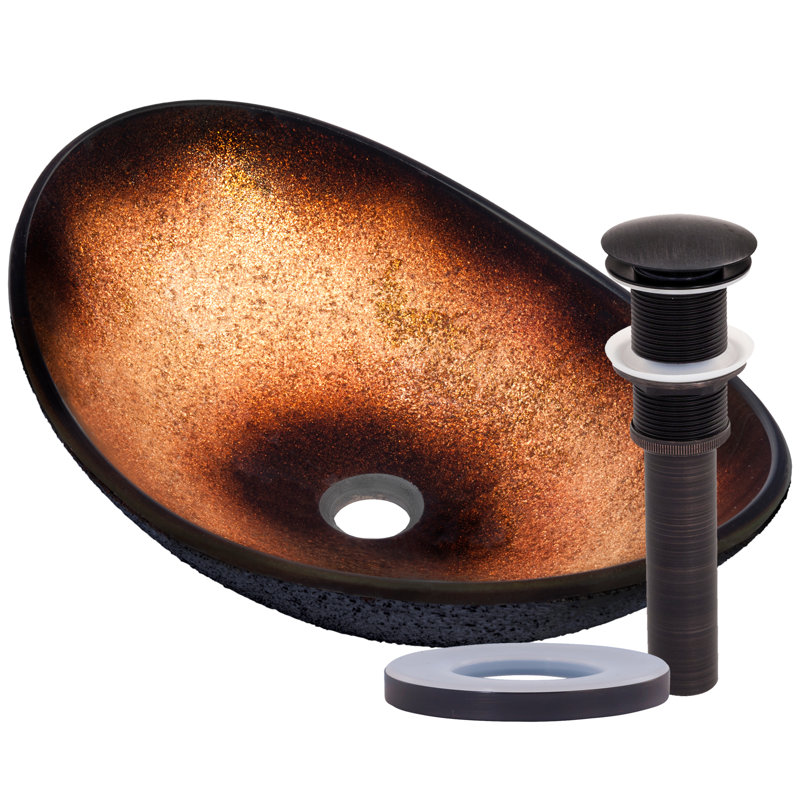 Novatto 14.5'' Copper/Black Glass Oval Bathroom Sink, Oil Rubbed Bronze