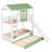 Twin Over Twin Size House Bunk Bed With Convertible Slide And Trundle, White+Green