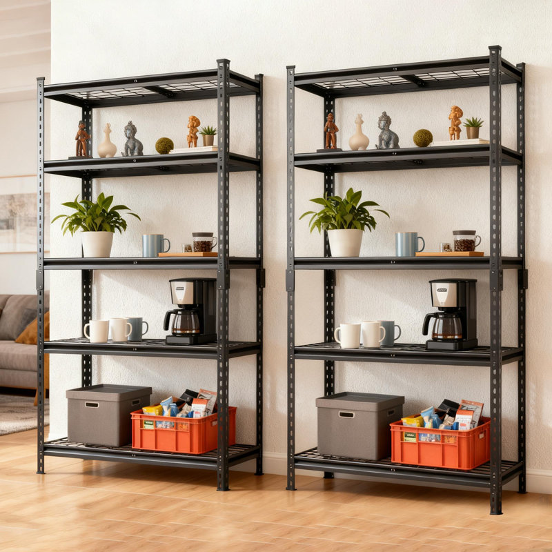 Ensemble de 2 tablettes de rangement à 5 niveaux, étagères de garage robustes, étagères réglables, tablette en acier, assemblage sans boulon, pour garage, remise, noir