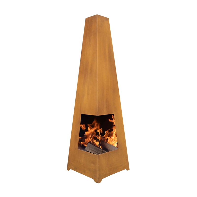 Gebke Square Steel Wood Burning Smokeless Chimnea, Corten Steel
