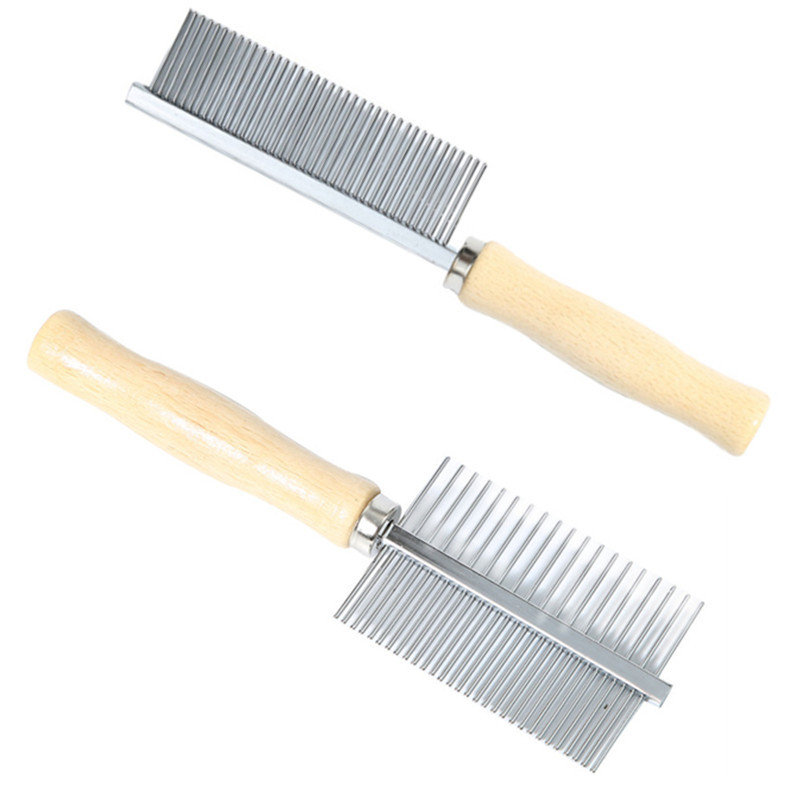 Wooden Handle Pet Grooming Comb for Dogs & Cats, Gentle Deshedding Brush Staggered teeth comb