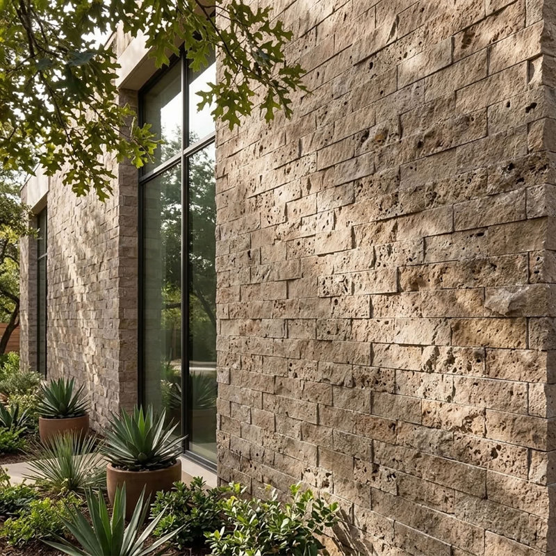 Noce Splitface 2x4 Brick Travertine Mosaic, Brown