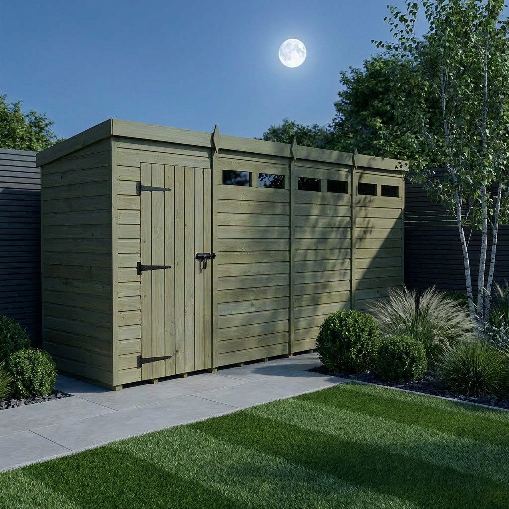 Total Sheds 18ft x 5ft Security Pent Shed - Heavy-Duty Hasp Staple Anti-Tamper - Pressure Treated Timber - UK Manufactured