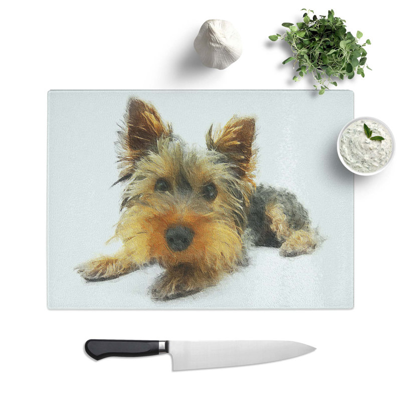 Tempered Glass Yorkshire Terrier Dog Chopping Board, 39 cm W x 28.5 cm L