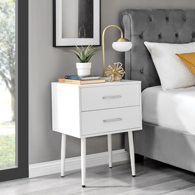 Blodwyn Wood Bedside Table 2 Drawers Metal Handles - Modern Design