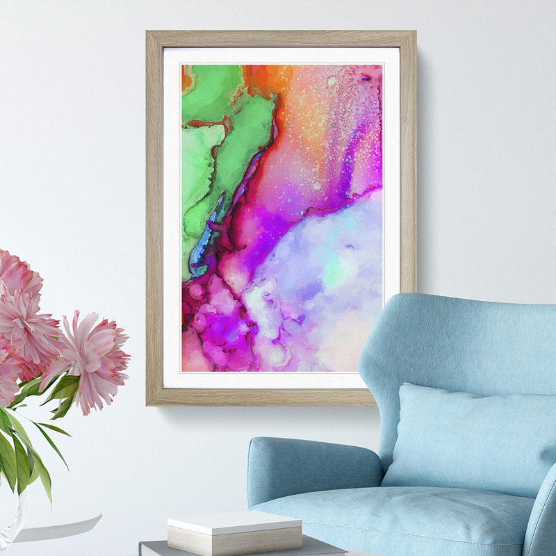 Ink Bliss in Abstract - Framed Print, 76cm H x 50cm W x 2cm D, Oak