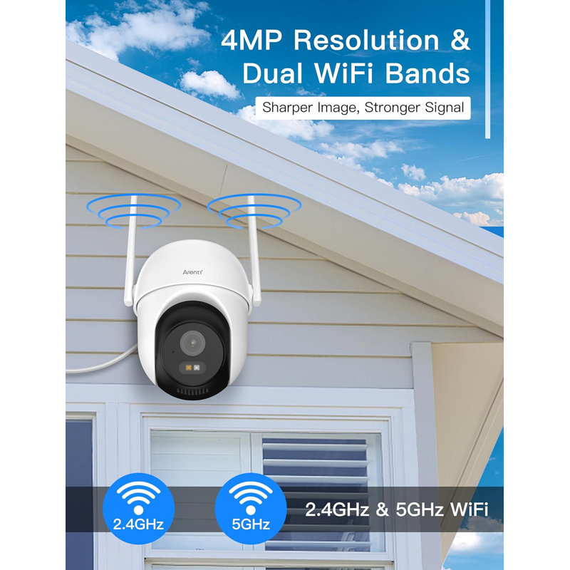 ARENTI Outdoor Security Camera, 4MP Home Surveillance WiFi Camera, Plug-in, Pan/Tilt, 2.4G/5GHz Dual Bands, Color Night Vision, Sound/Light Alarm, AI Human Filtering