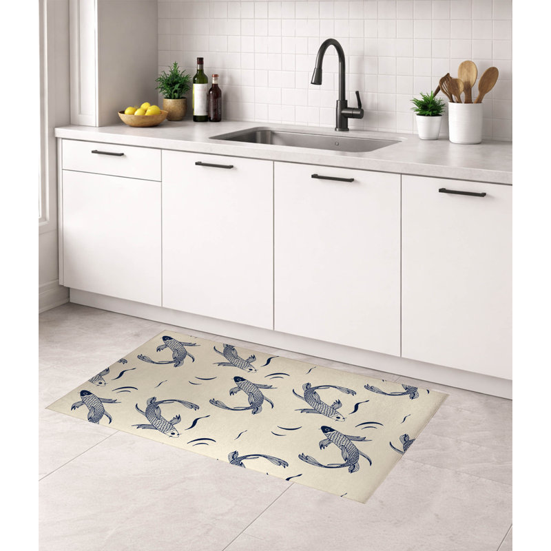 Tapis de cuisine Koi Fish, Rectangle 5' x 7', Deep Navy Animal Print