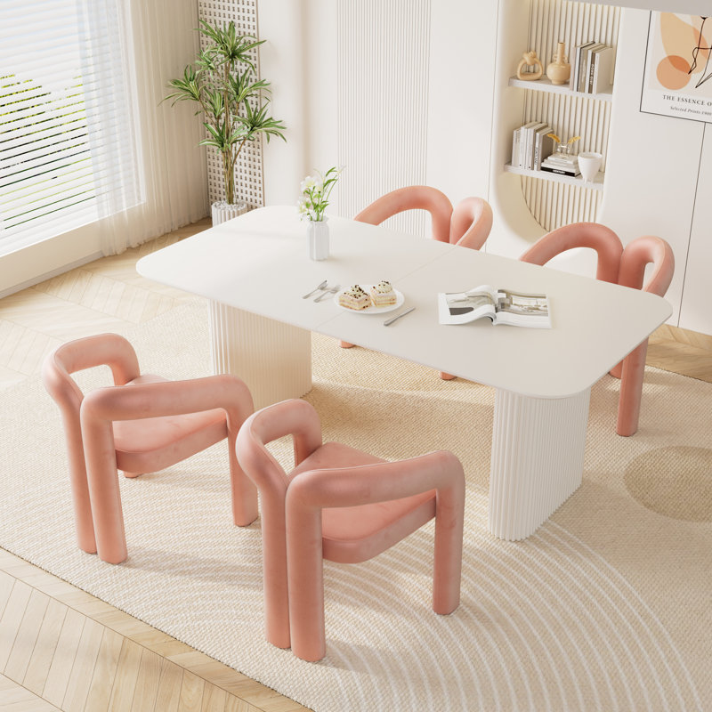 Ensemble de table de salle à manger moderne à double piédestal, 5, Rose