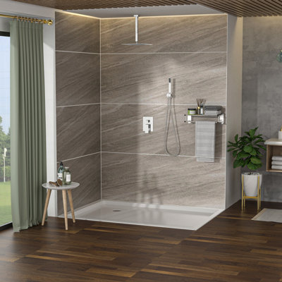 Pomme de douche double encastrée au plafond de 10 pouces avec douche à effet pluie et douchette, fonction pivotante pour douchette pratique, douche pratique