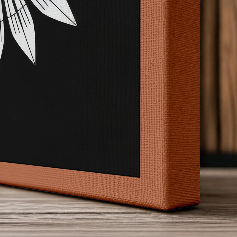 Geometric Daisy Botanical - Wrapped Canvas, 36x24 - 91.4 x 61.0 cm, Terracotta Border