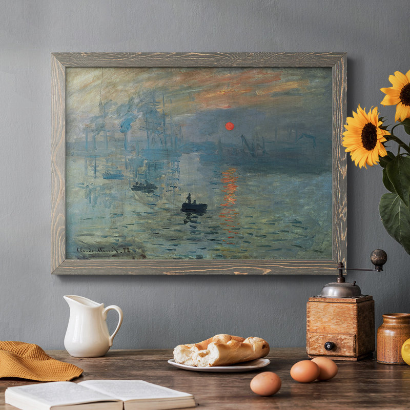 Lever de soleil encadré sur toile, H 14 po x l 20 po x P 1,5 po, Gris
