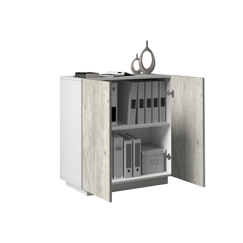 Sawaira 2 -Door 1 -Shelf Storage Cabinet, Grey/White