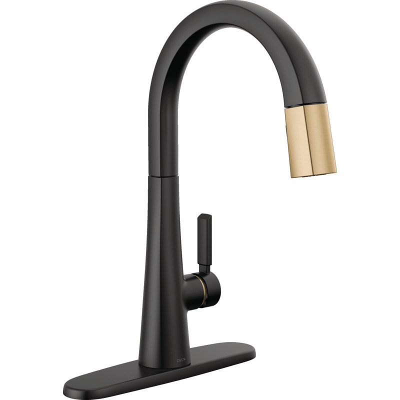 Robinet de cuisine à poignée simple rétractable, Noir mat / bronze champagne