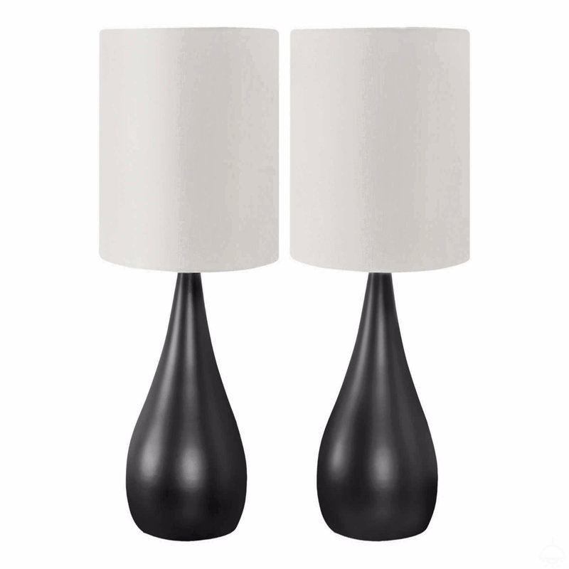 Lighting, Set Of 2, 18"H, Table Lamp, Black Metal, Ivory / Cream Shade