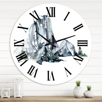 Horloge murale moderne paysage minimaliste des montagnes et de la forêt