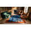 Tapis bleu marine antique Art Deco