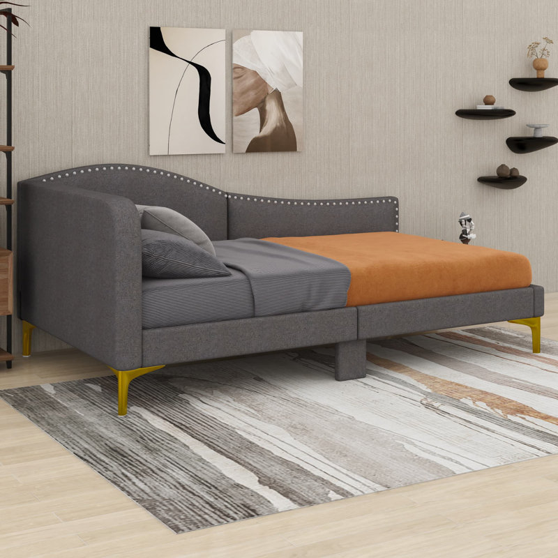Upholstered Daybed With Headboard And Armrest, Twin