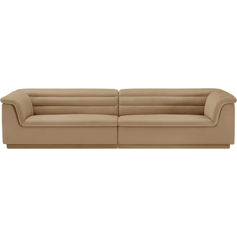 Huzaifah 118'' Upholstered Sofa, Camel Velvet