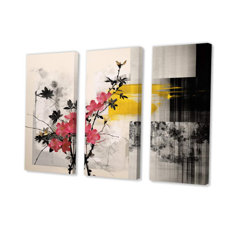 «Asian Art Sumi Blossom III», reproduction sur toile 3 pièces, H 32 po x l 48 po x P 1 po